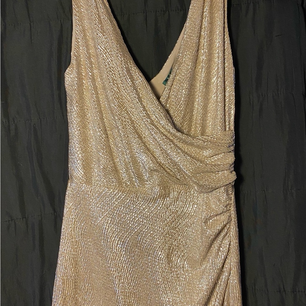 Lauren Ralph Lauren, Gold Ruched Wrap Cocktail Dress